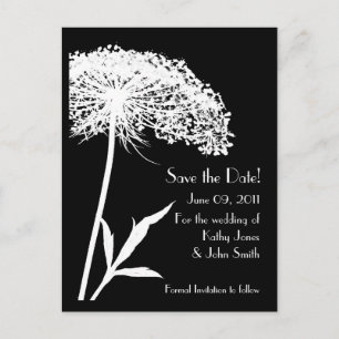 White on Black Floral Save the Date Postcard