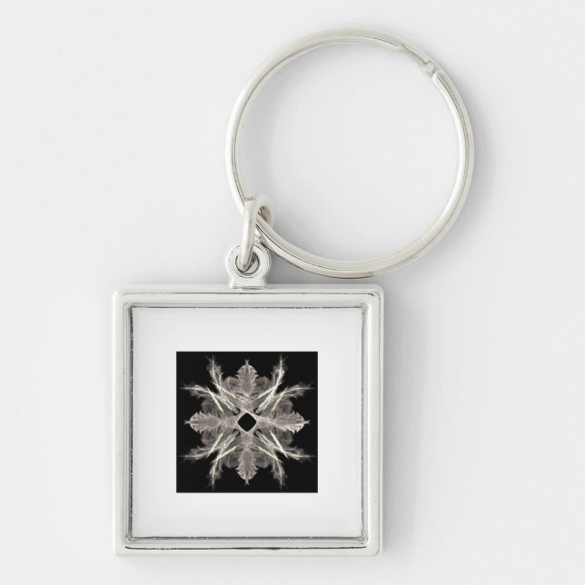 White on Black Fractal Art Design Keychain (Front)