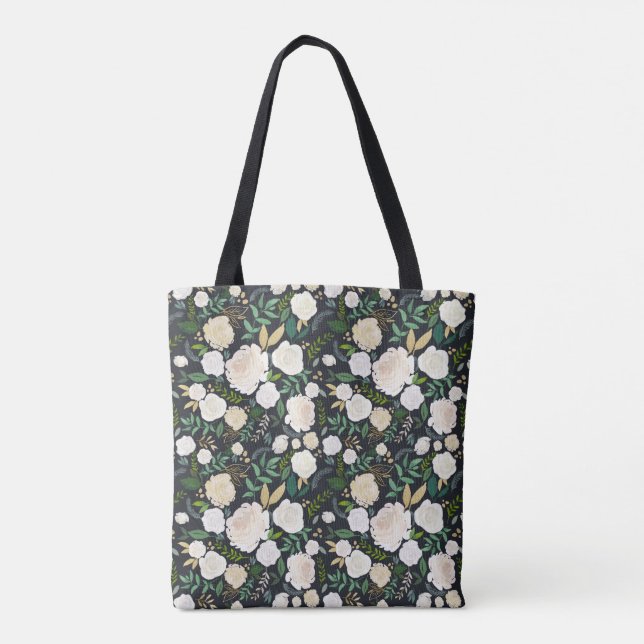 White On Black Garden Midnight Floral Tote Bag (Back)