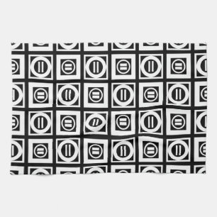 White on Black Geometric Equal Sign Pattern Kitchen Towel