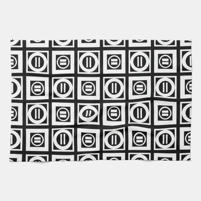 White on Black Geometric Equal Sign Pattern Kitchen Towel (Horizontal)