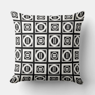 White on Black Geometric Equal Sign Pattern Throw Pillow