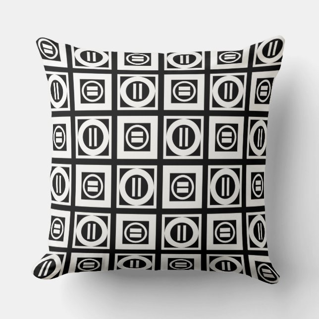 White on Black Geometric Equal Sign Pattern Throw Pillow (Front)