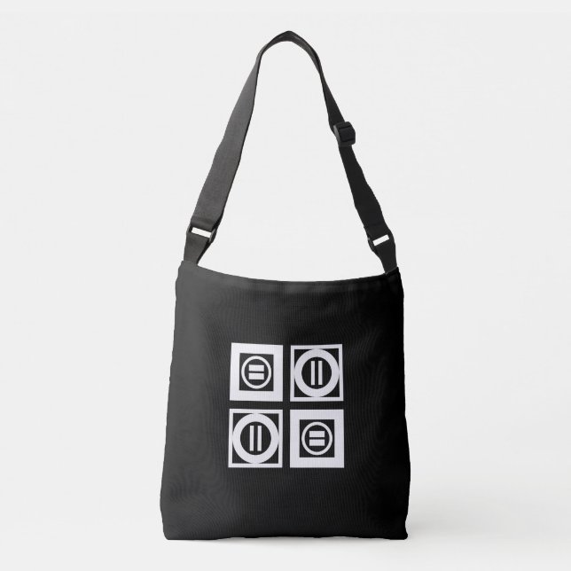 White on Black Geometric Equal Sign Pattern Tote (Front)