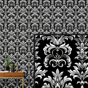 White on Black Gothic Damask Elegant  Wallpaper