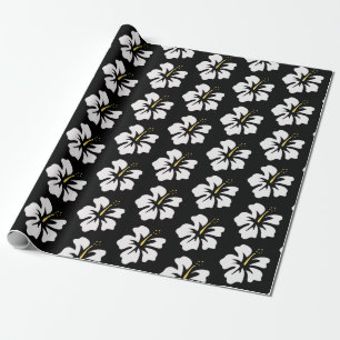 White on Black Hibiscus Wrapping Paper