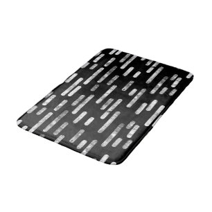 White on Black Inky Rounded Lines Pattern Bath Mat
