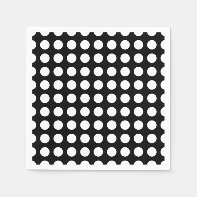 White on Black Large Horizontal Polka Dots Paper Napkin (Front)