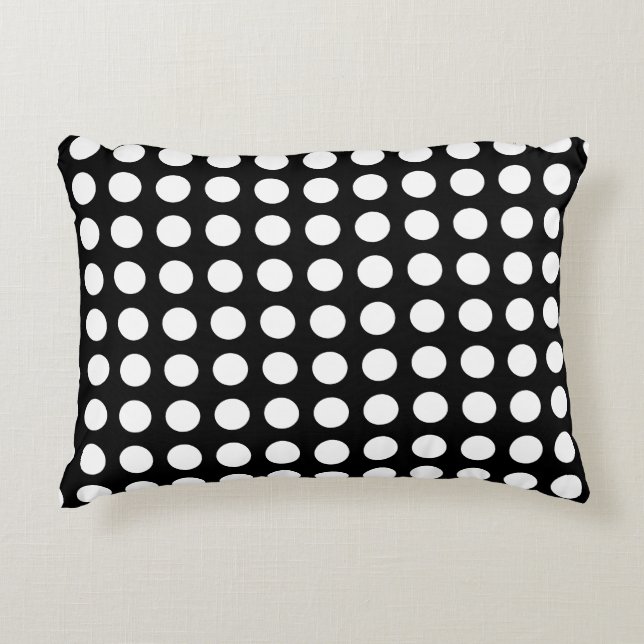White on Black Large Size Horizontal Polka Dots Accent Pillow (Front)