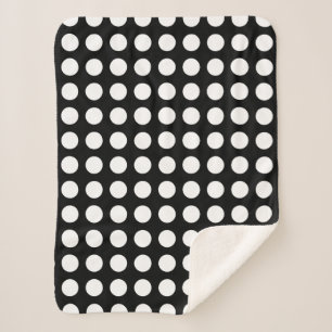 White on Black Large Size Horizontal Polka Dots Sherpa Blanket