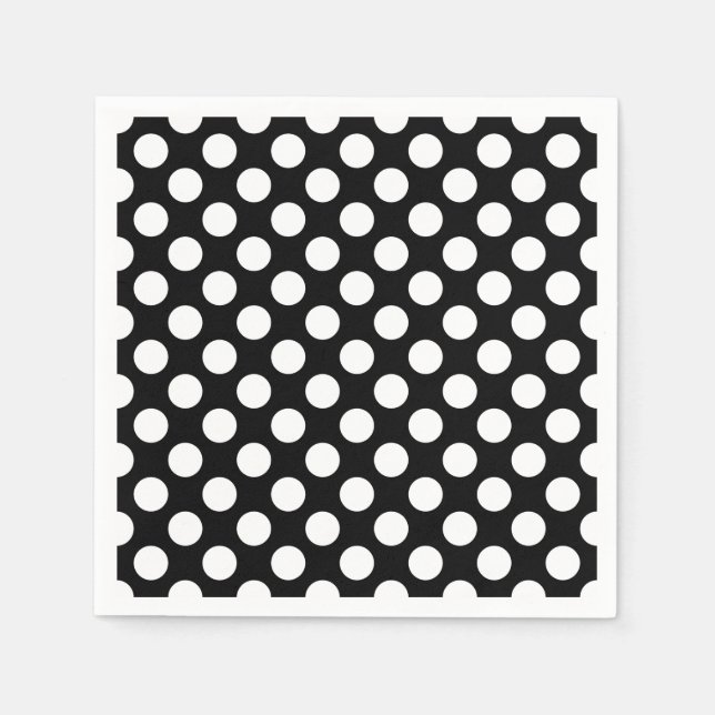 White on Black Large Size Polka Dots Paper Napkin (Front)