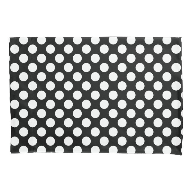 White on Black Large Size Polka Dots Pillowcase (Front)