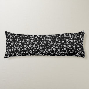 White on Black   Lino Print Stars Pattern Body Pillow