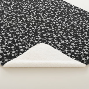 White on Black   Lino Print Stars Pattern Sherpa Blanket