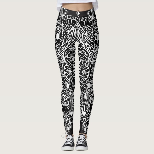 White on Black Mandala Leggings (Front)