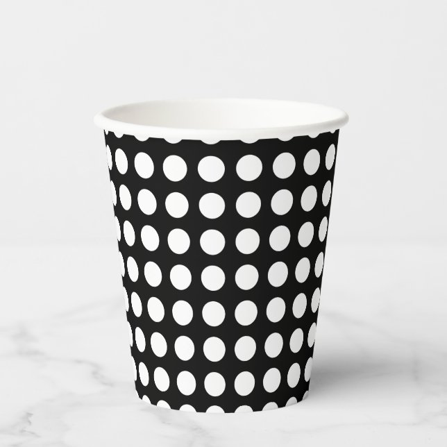 White on Black Medium Size Horizontal Polka Dots Paper Cups (Front)