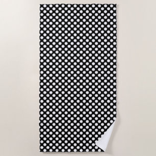 White on Black Medium Size Polka Dots Beach Towel