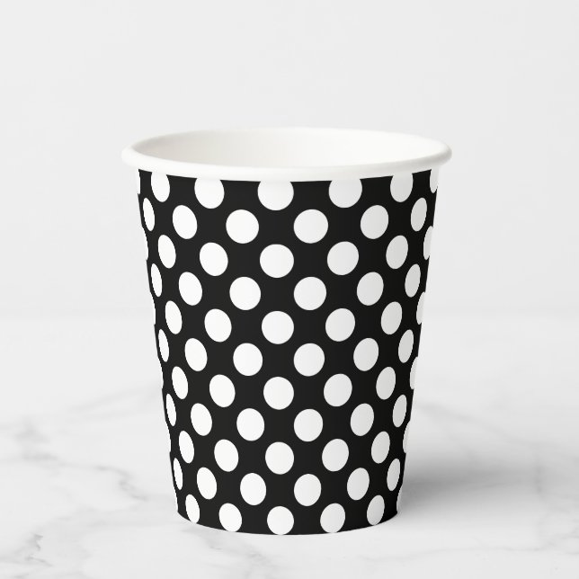 White on Black Medium Size Polka Dots Paper Cups (Front)