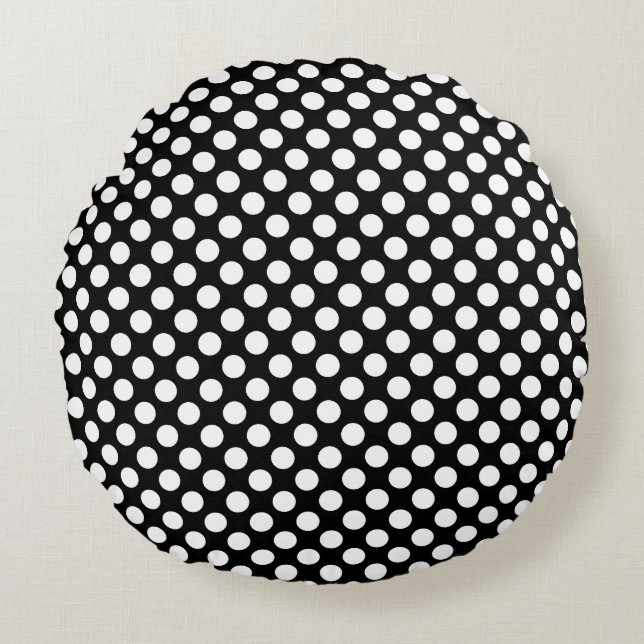 White on Black MediumSize Polka Dots Round Pillow (Front)