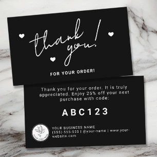 White On Black Minimalist Small Business Thank You Card