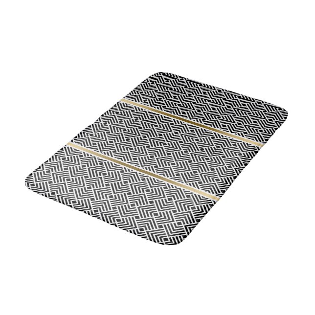 White On Black Modern Geometric Maze Pattern Bath Mat (Angled)