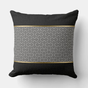 White On Black Modern Geometric Pattern Throw Pillow