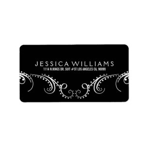 White On Black Ornate Floral Frame Label