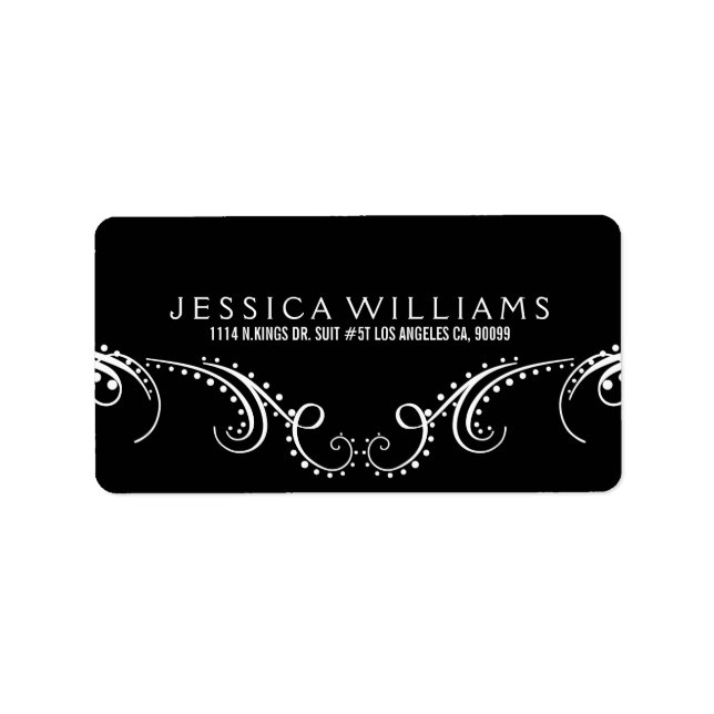 White On Black Ornate Floral Frame Label (Front)