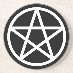 White on Black Pentacle Drink Coaster