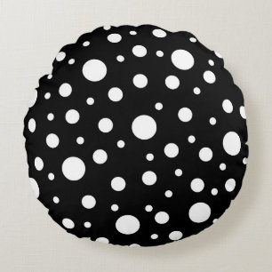 White on Black Polka Dot Pattern Round Pillow