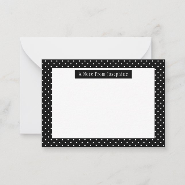 White On Black Polka Dots Pattern Custom Text Card (Front)