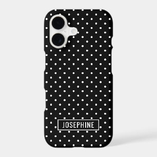 White On Black Polka Dots Pattern With Custom Name