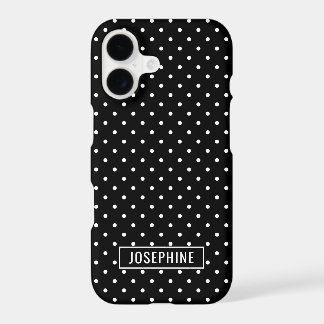 White On Black Polka Dots Pattern With Custom Name