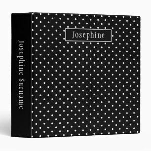 White On Black Polka Dots Pattern With Custom Name Binder