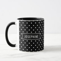 White On Black Polka Dots Pattern With Custom Name