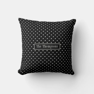 White On Black Polka Dots Pattern With Custom Name Throw Pillow