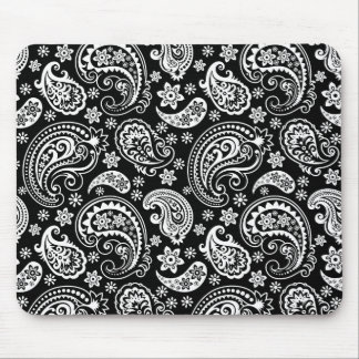 White On Black Retro Ornate Paisley Pattern Design Mouse Pad