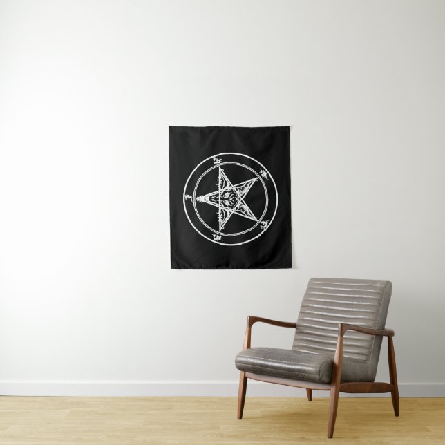 White on Black Satanic Altar Tapestry (In Situ)