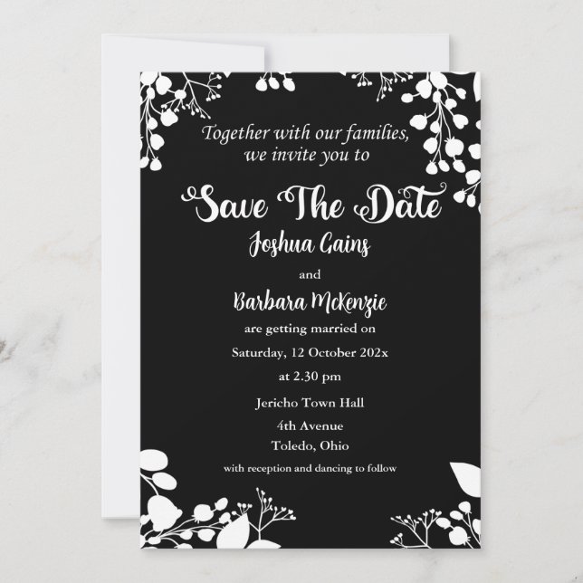 White on Black Save The Date Invitation (Front)