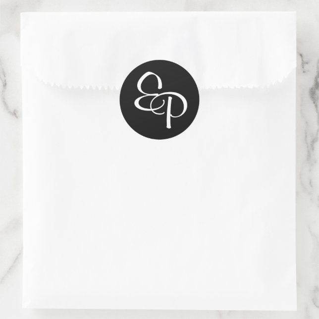 White on Black Script Monogram Envelope Seal (Bag)