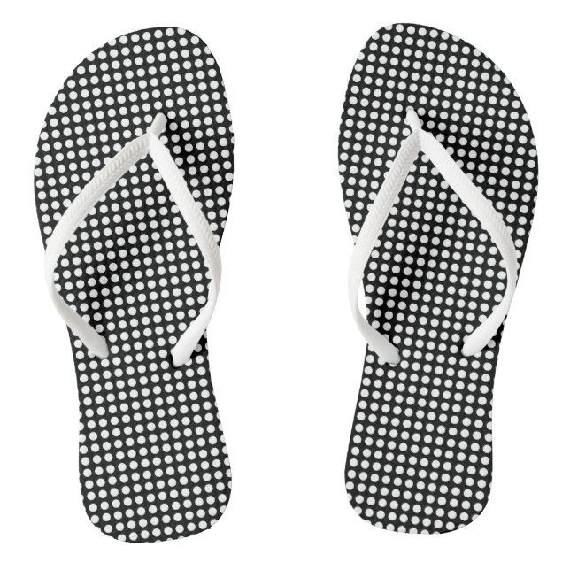 White on Black Small Size Horizontal Polka Dots Flip Flops (Footbed)
