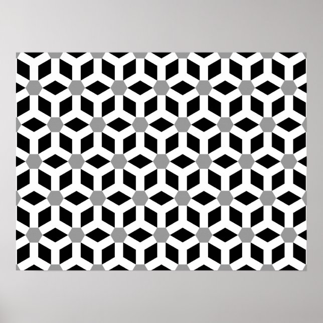 White on Black Tiled Hex Poster (Front)