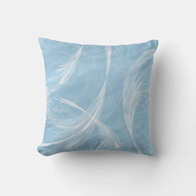 white on blue feathery touch throw pillow (Front)