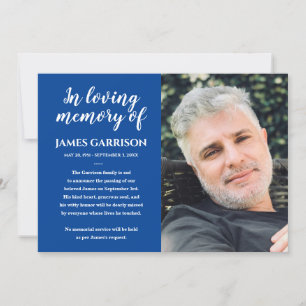 White On Blue In Loving Memory Photo Announcement