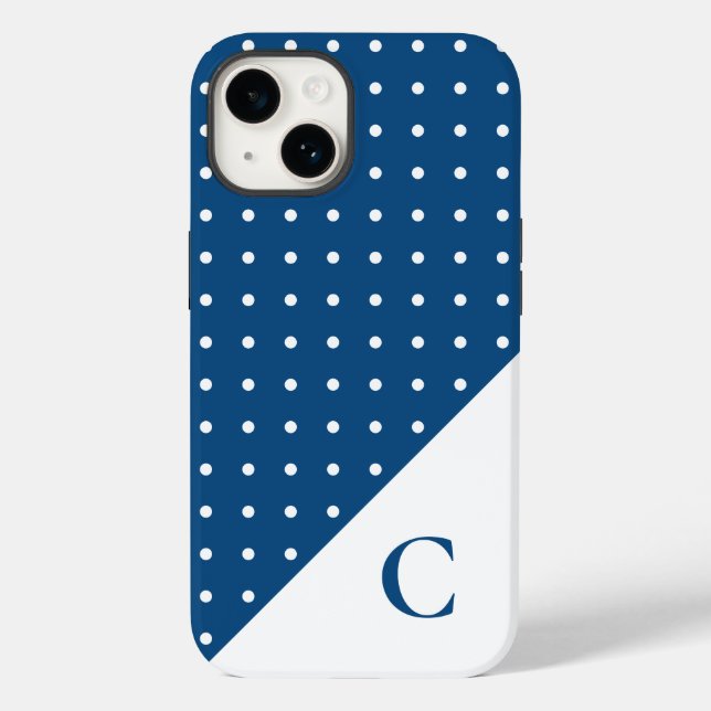 White on Blue Polka Dot Pattern Monogram Case-Mate iPhone Case (Back)