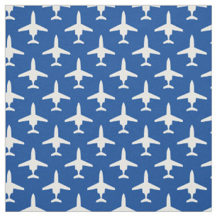 White on Blue T-1 Jayhawk Silhouette Pattern Fabric