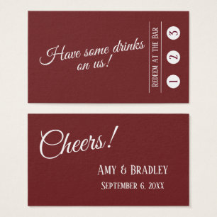White on Burgundy Red 3-Punch Modern Drink Tickets