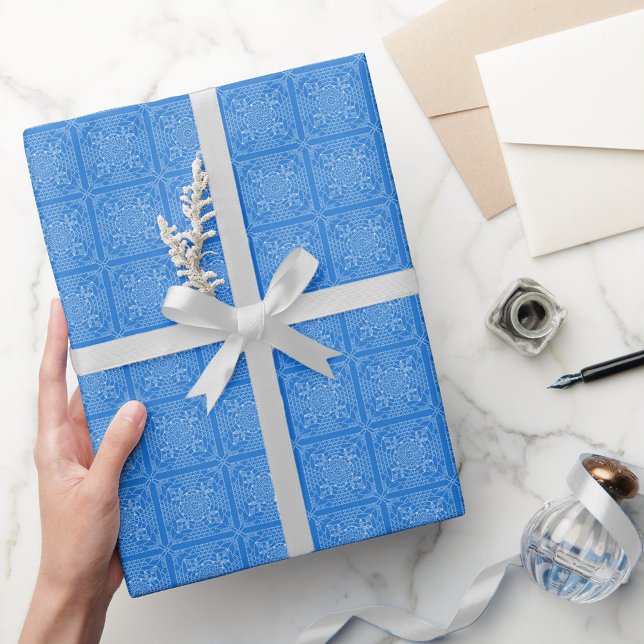 White on Clear Blue Crochet Chart Wrapping Paper (Creator Uploaded)