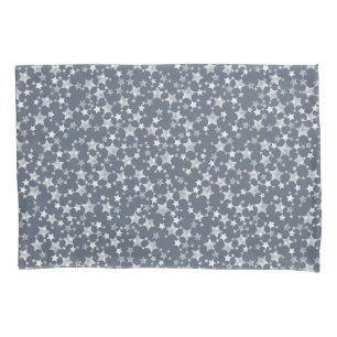 White on Dark Blue-Grey   Lino Print Stars Pattern Pillowcase