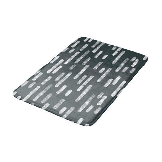 White on Dark Grey Green Rounded Lines Pattern Bath Mat (Angled)